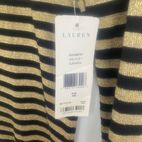 NWT Lauren Ralph Lauren Black and Gold Striped‎ Long Sleeve Turtleneck X-Small - Picture 2 of 6